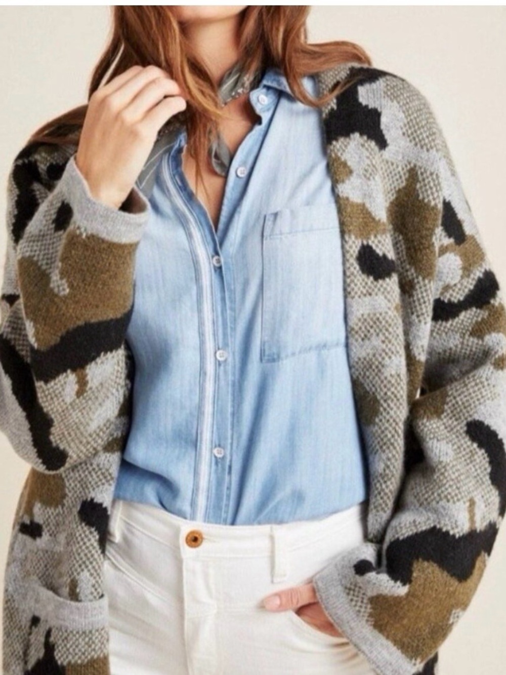 Anthropologie Vera Camo Sweater Cardigan